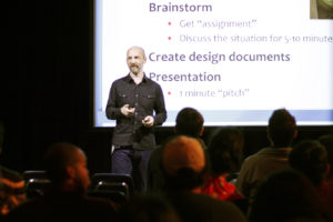 Stone Librande introduces participants the basic of the Design Jam