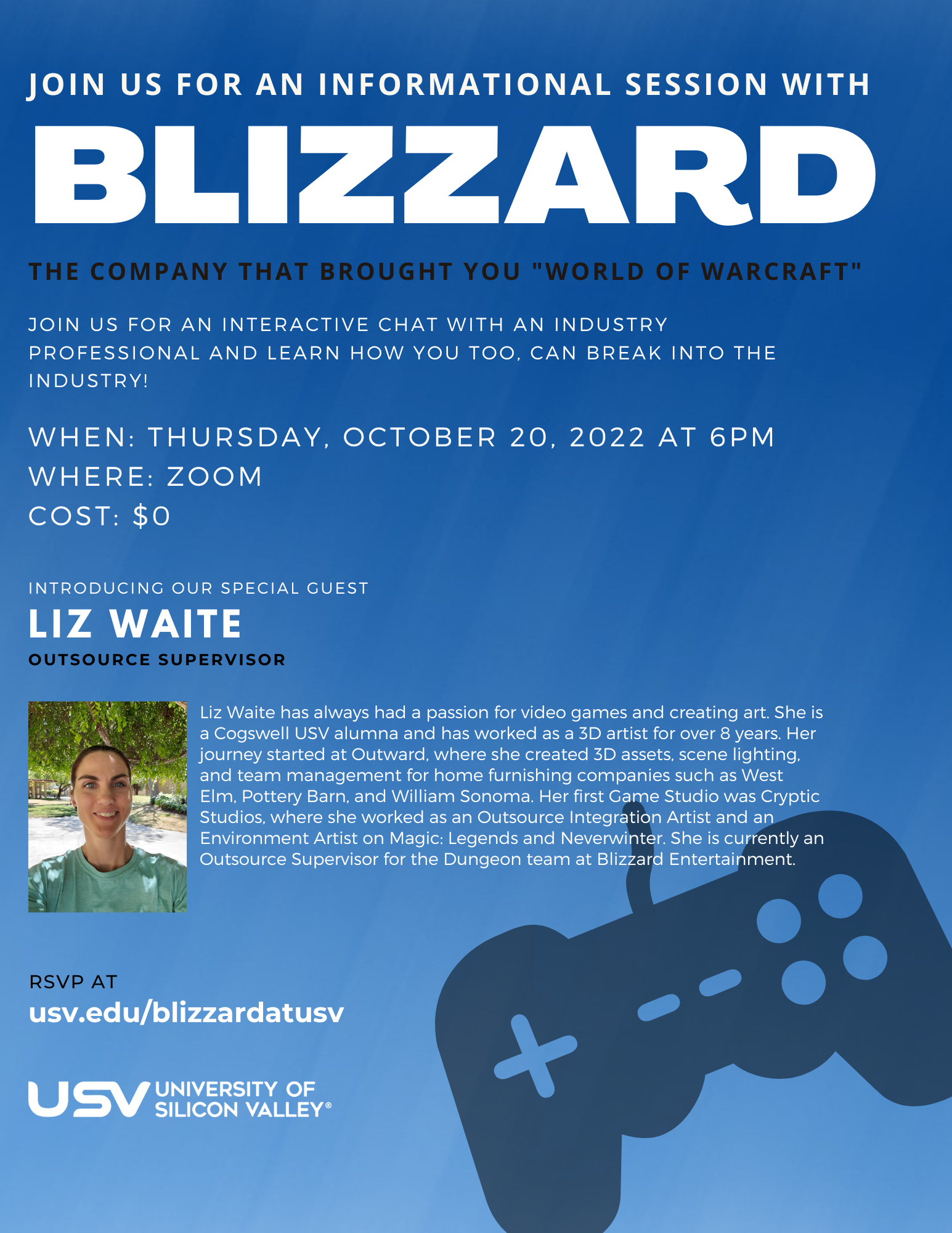 Info Session with Blizzard - October 20 - Flyer