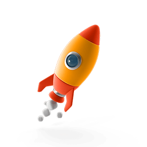 A cartoon startup rocket taking off.