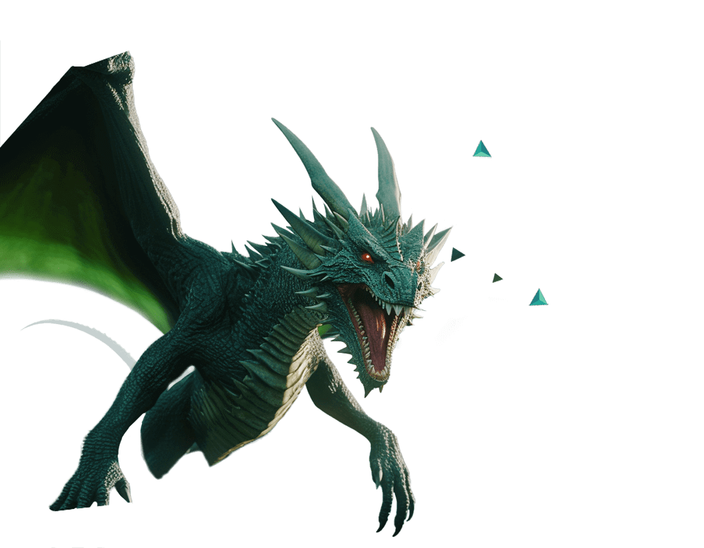 A fierce green dragon bursting out of 3D modeling software.