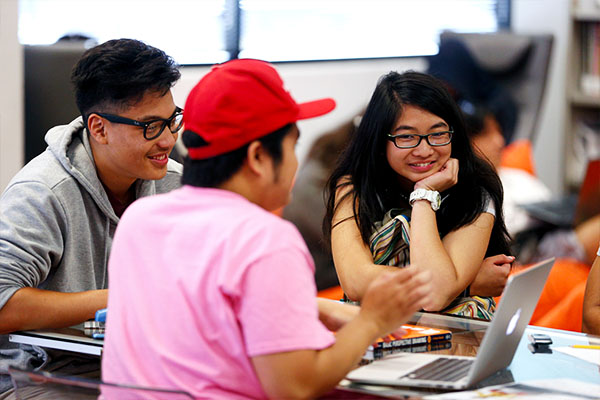 USV students socializing in the library.