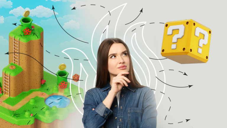 Young woman contemplating Game Design School vs. Self-Taught career paths in game development.